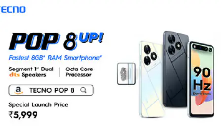 टेक्नो पॉप 8 लॉन्च: 8GB रैम का सबसे तेज स्मार्टफोन, बेहतरीन फीचर्स के साथ ₹5,999 में
