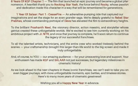 होम्बले फिल्म्स ने K.G.F. चैप्टर 1 के 6 साल और सलारः पार्ट 1 - सीजफायर के 1 साल पूरे होने पर दी खास शुभकामनाएं